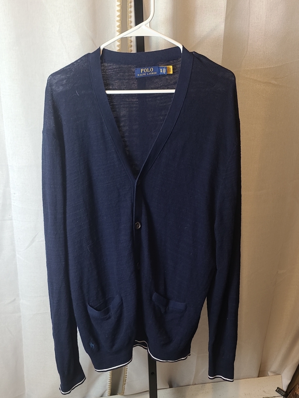 Polo Ralph Lauren Men's Blue Textured V-Neck Button Front Cardigan Sweater XL